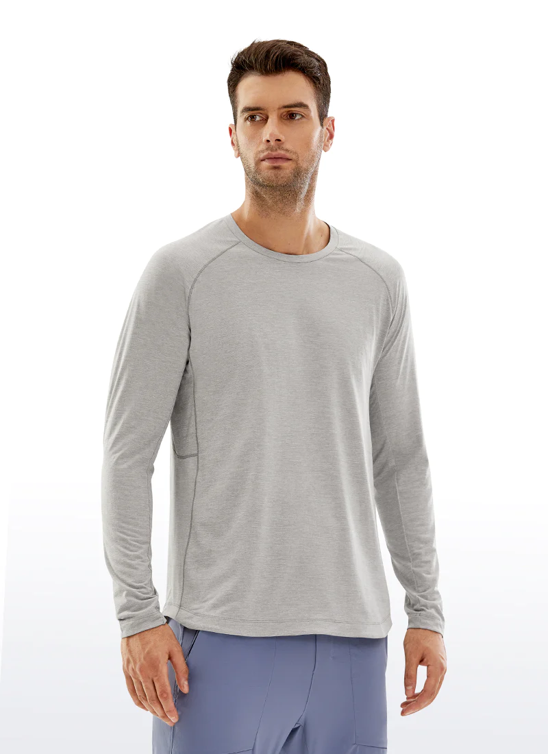 גברים: חולצה ארוכה Lightweight Rounded – אפור בהיר 🇮🇱 מבצע