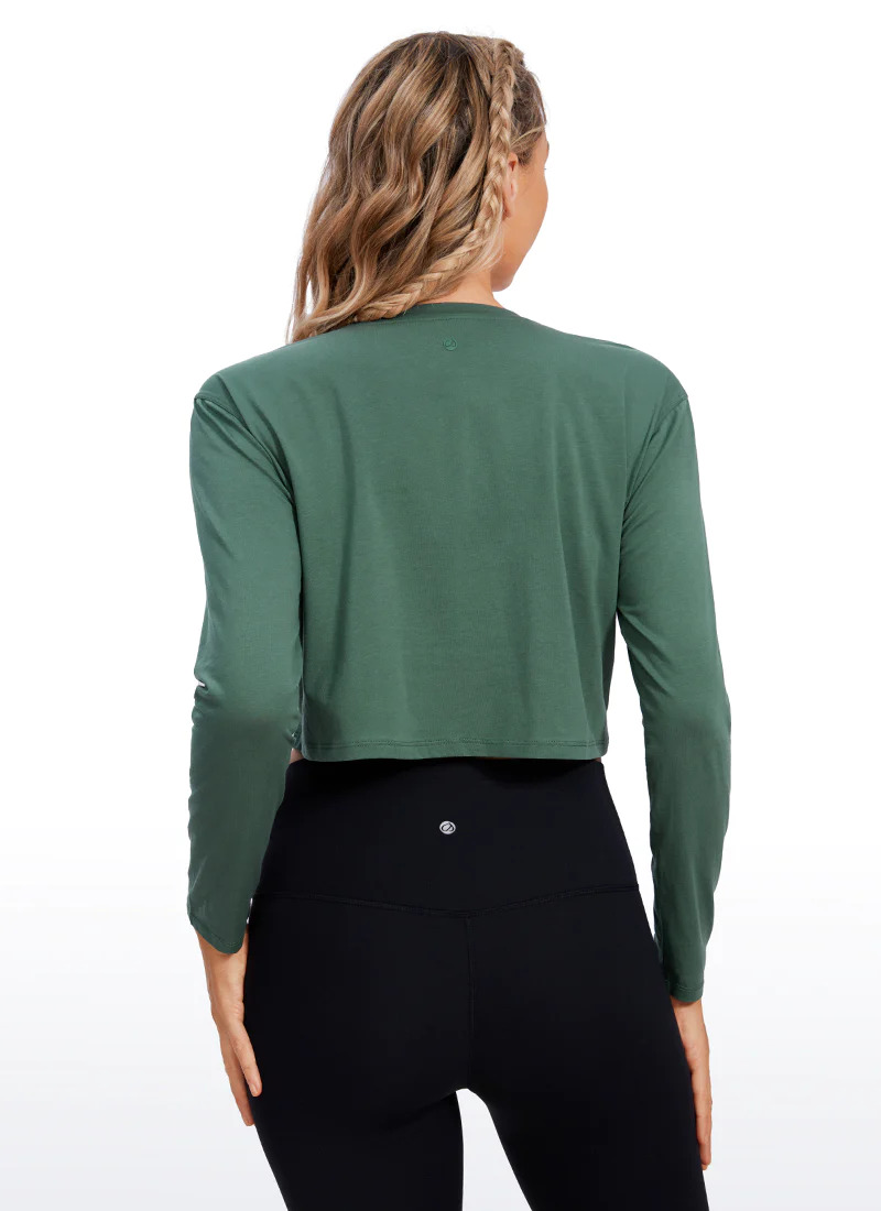 חולצת קרופ ארוכה Pima Cotton – ירוק 🇮🇱 מבצע
