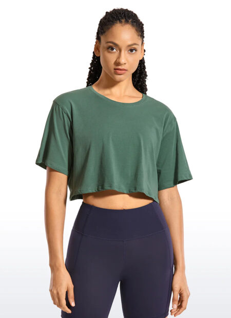 חולצת קרופ קצרה Pima Cotton – ירוק 🇮🇱 מבצע