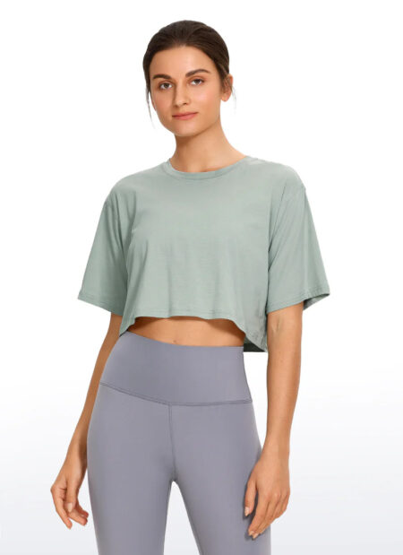 חולצת קרופ קצרה Pima Cotton – Jade Grey 🇮🇱 מבצע